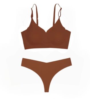 Seamless terracotta bra and thong set with silky fabric, adjustable straps, and a smooth, invisible finish in a warm, bold hue for all-day comfort.